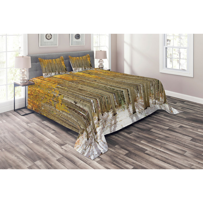 Forest Rustic Polyester Coverlet, Queen Bedspread + 2 Shams