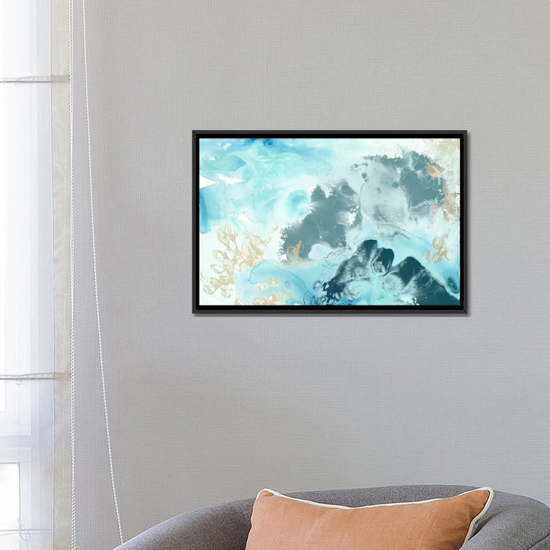 « aqua wave form i », impression sur toile, H 18 po x l 26 po x P 1,5 po, Toile avec cadre noir, Pas de tapis