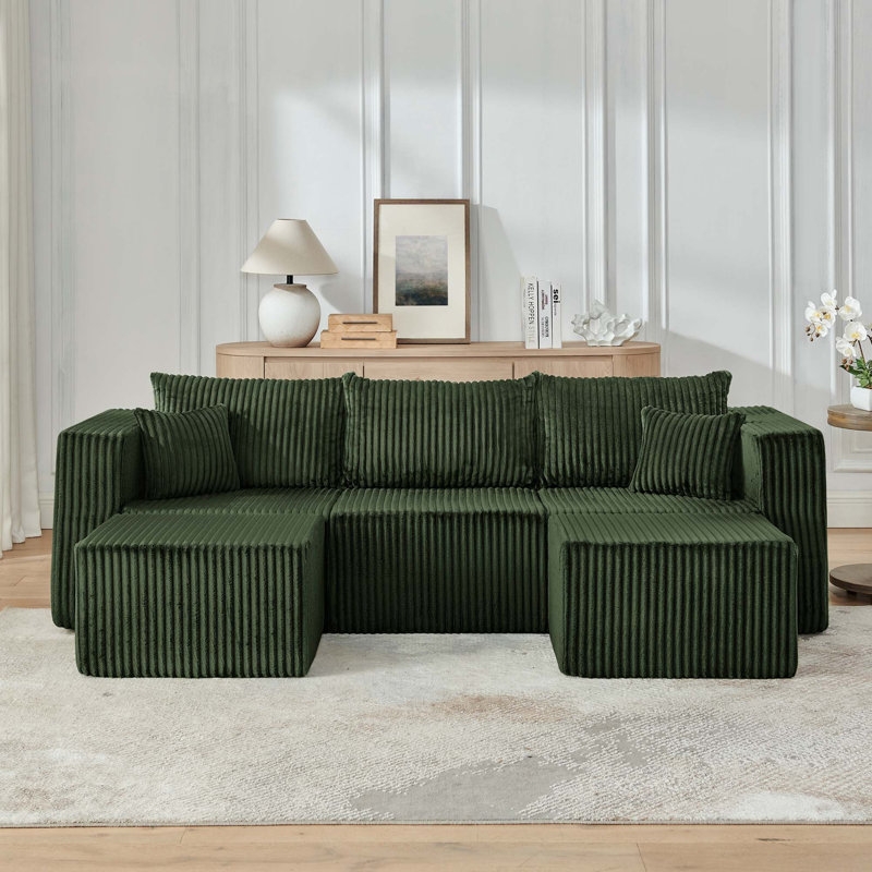 Canapé modulaire compact compact avec un design peu encombrant et un confort sans assemblage, Velours côtelé - vert