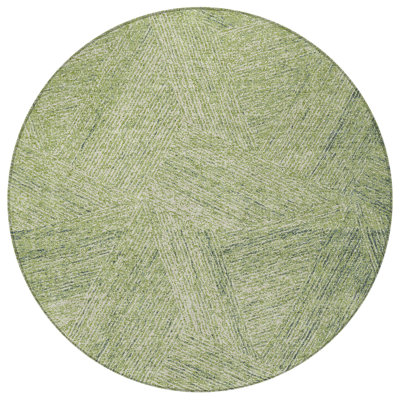 8' Artichoke Green And Ivory Round Abstract Washable Indoor Outdoor Area Rug
