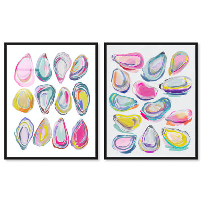 Collection Oyster, ensemble de décorations murales modernes à double reproduction encadrée par Art Remedy, cadre noir, 30 x 36