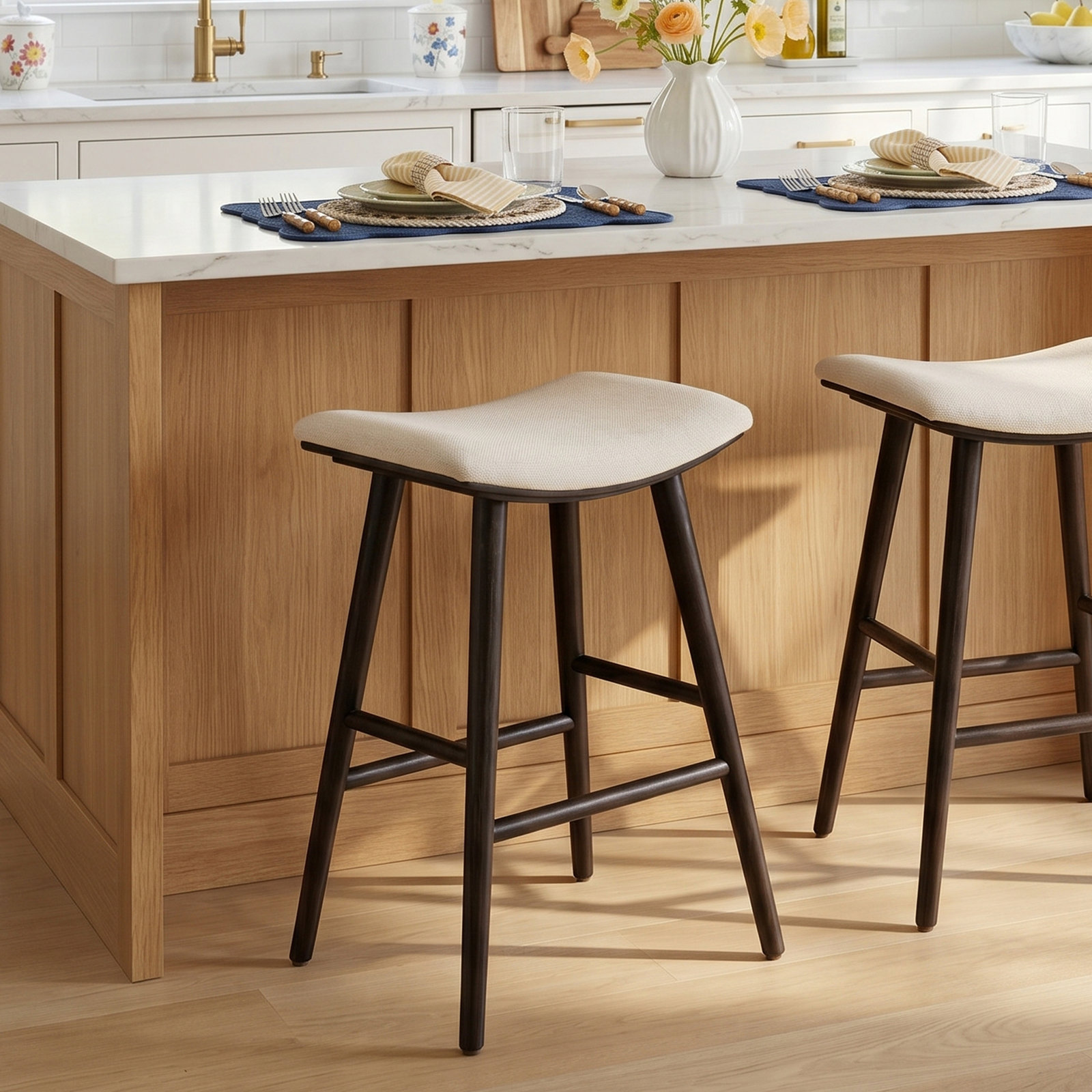 Schaeffer Bar Stool, Counter Stool (26" Seat Height), Faux Leather - Distressed Black/Warm Parawood