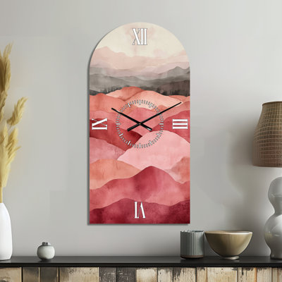Terrain fragmenté en rose I - Grande horloge murale abstraite arquée