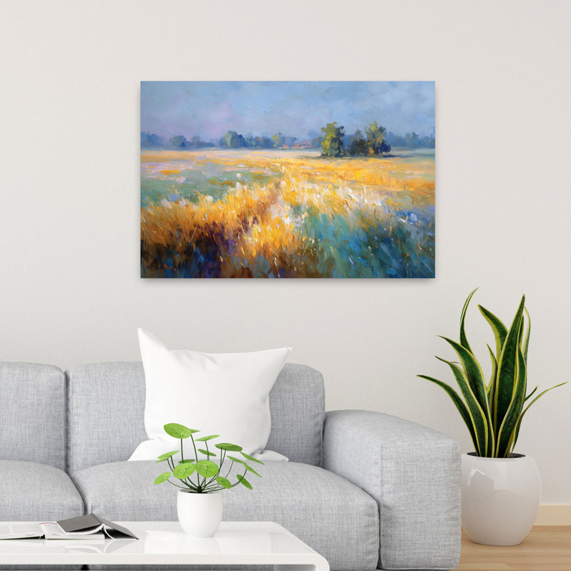 «Grass Meadow Contemporary Peaceful Serene Autumn Landscape», art mural, H 24 po x l 36 po