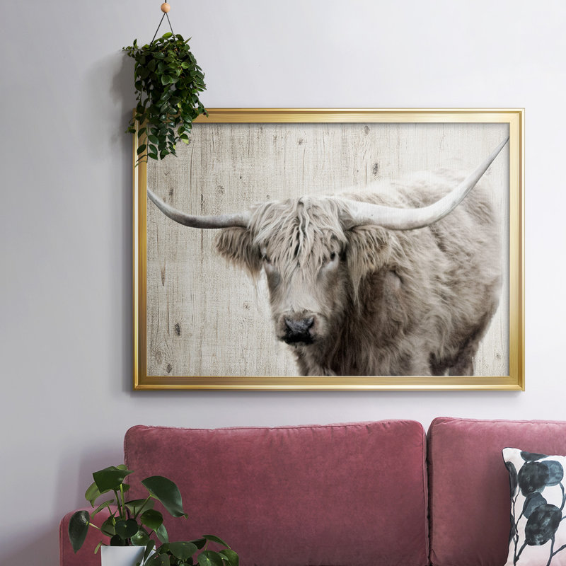 Longhorn sépia, reproduction d'art sur toile, H 30 po x l 44 po x P 1,5 po, Or