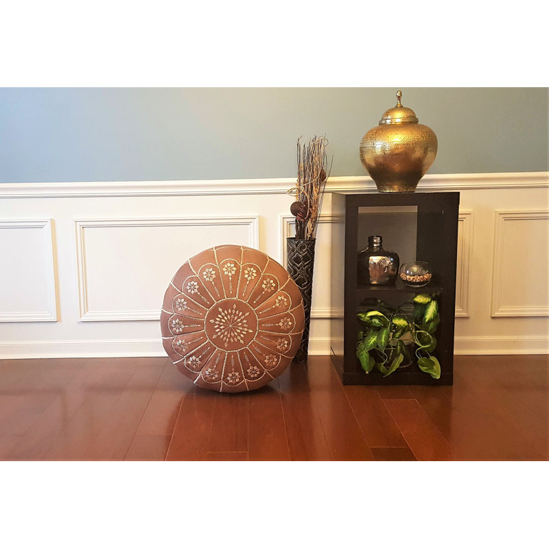 Leather Pouf, Brown Genuine Leather