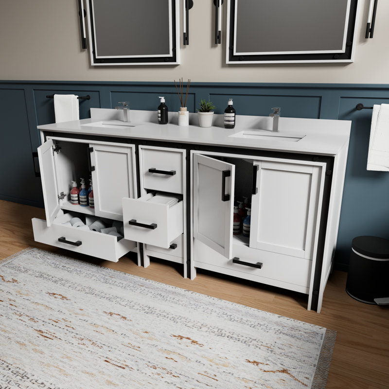 Meuble-lavabo double avec plateau en marbre de culture