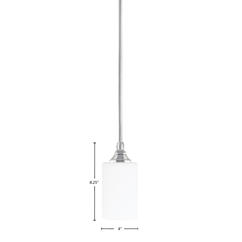 Mini-luminaire suspendu avec tige en verre de 4 po, Nickel brossé, Blanc