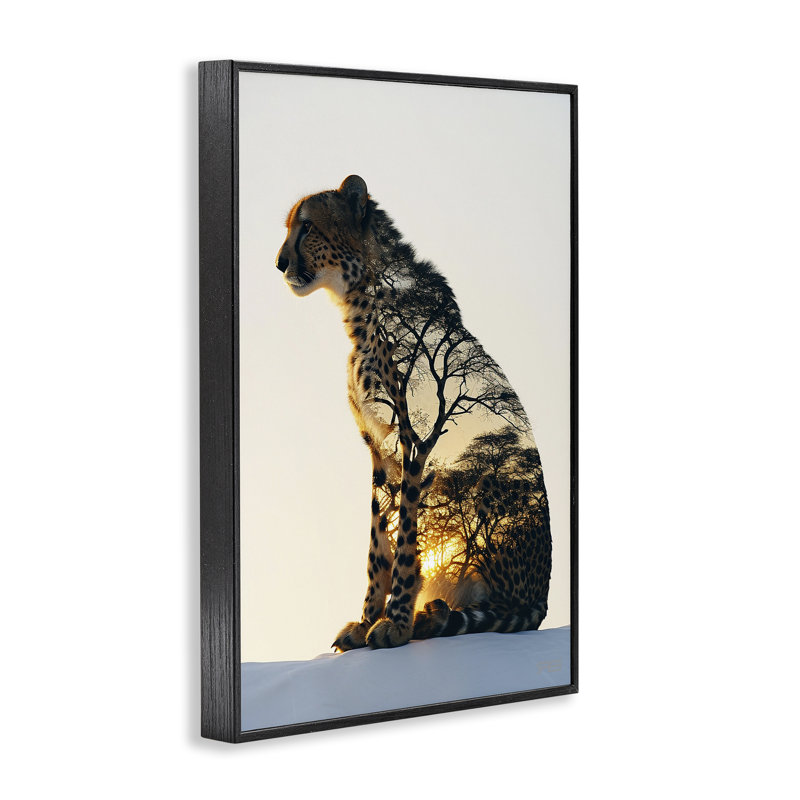 Art léopard avec estampe numérique par Roozbeh Bahramali, H 18 po x l 12 po, Giclée encadrée noir minuit