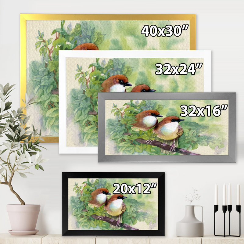 Oiseaux du printemps - reproduction sur toile, Toile avec cadre noir, H 30 po x l 40 po x 1,5 po