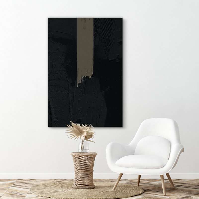 Motif géométrique noir sur fond gris à rayures, formes abstraites et minimalistes, décoration murale nordique contemporaine sur toile