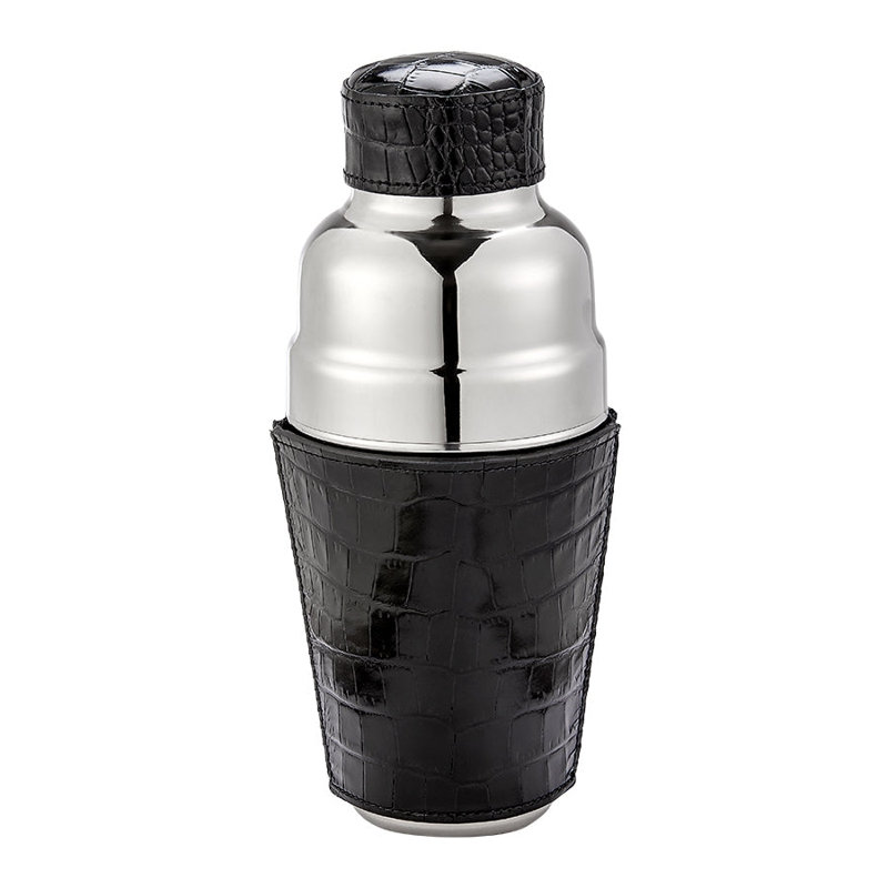 Graphic Image Cocktail Shaker, Leather, Embossed Croc Leather, Black