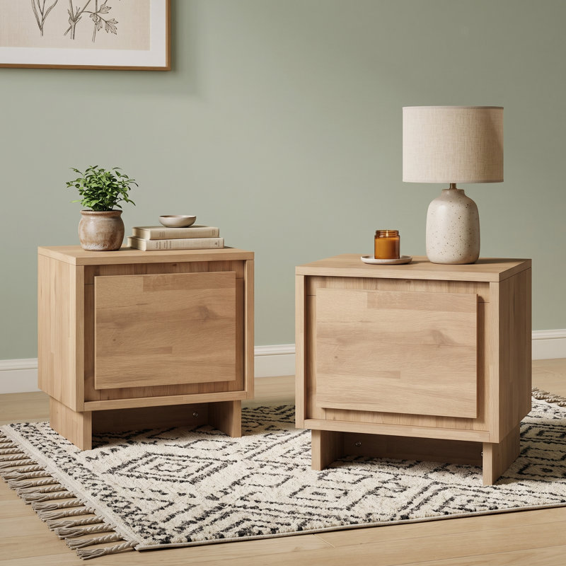 Table de chevet moderne en bois avec tiroir sans poignée, chêne clair, Chêne pâle