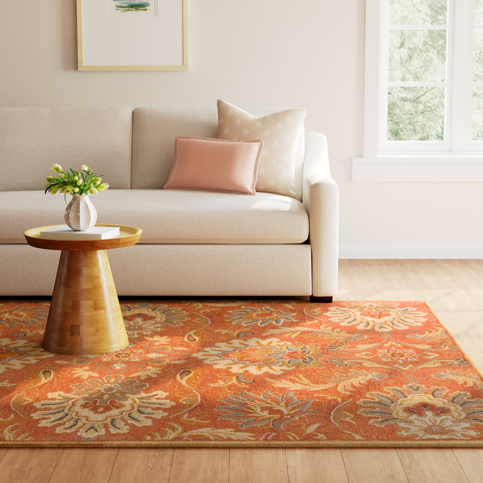 Aaron Hand Tufted Wool Terracotta/Orange/Dusty Sage Rug, Rectangle 7'6" x 9'6"
