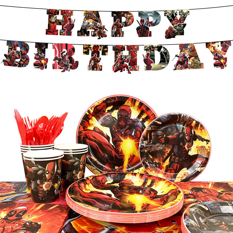Deadpool Party Tableware,114Pcs Basketball Birthday Tableware Set
