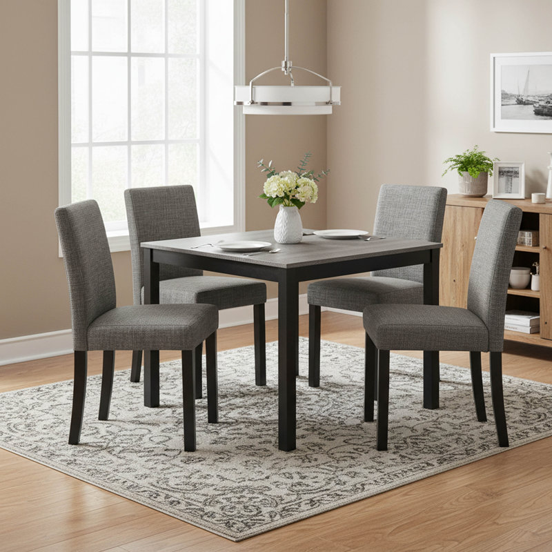 Ensemble de table de salle à manger 5 pièces en bois moderne avec 4 chaises, gris clair et noir bicolore
