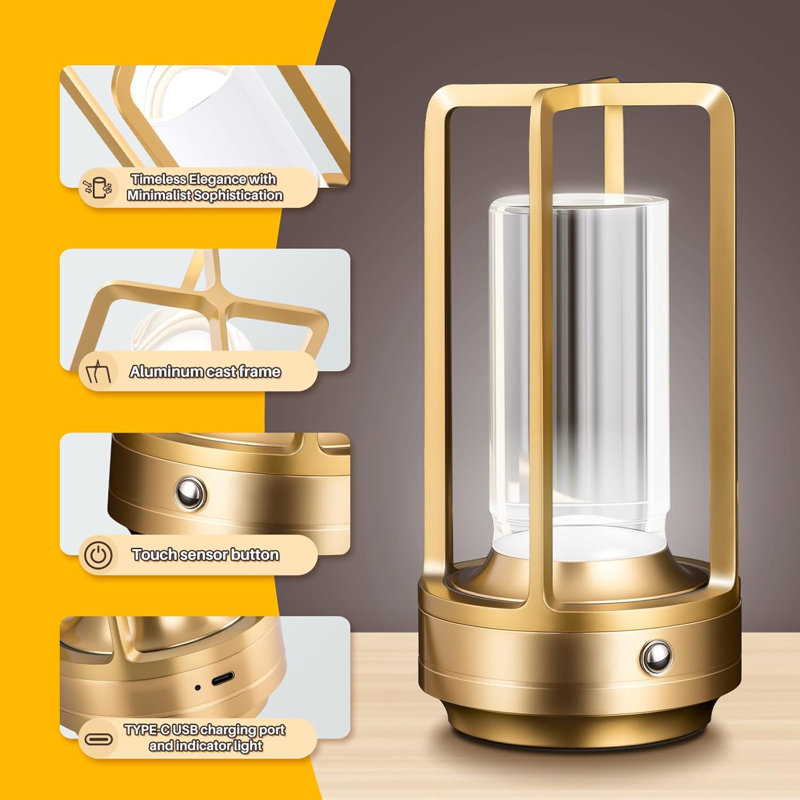 Rechargeable Cordless Table Lamp With 3 Colour Stepless Dimming, Portable Touch Control LED Crystal Desk Light For Bedroom, Office, Dining Table, Cafe And Camping