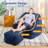 Compression 38.5" W Soft Teddy Fabric Foam Filled Bean Bag Chair With Ottoman-2115537695