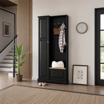 Stylish Design Hall Tree with Flip-Up Bench, Minimalist Hallway Shoe Cabinet with Adjustable Shelves, Multifunctional Furniture with Hanging Hooks for Entryways, Mudroom,