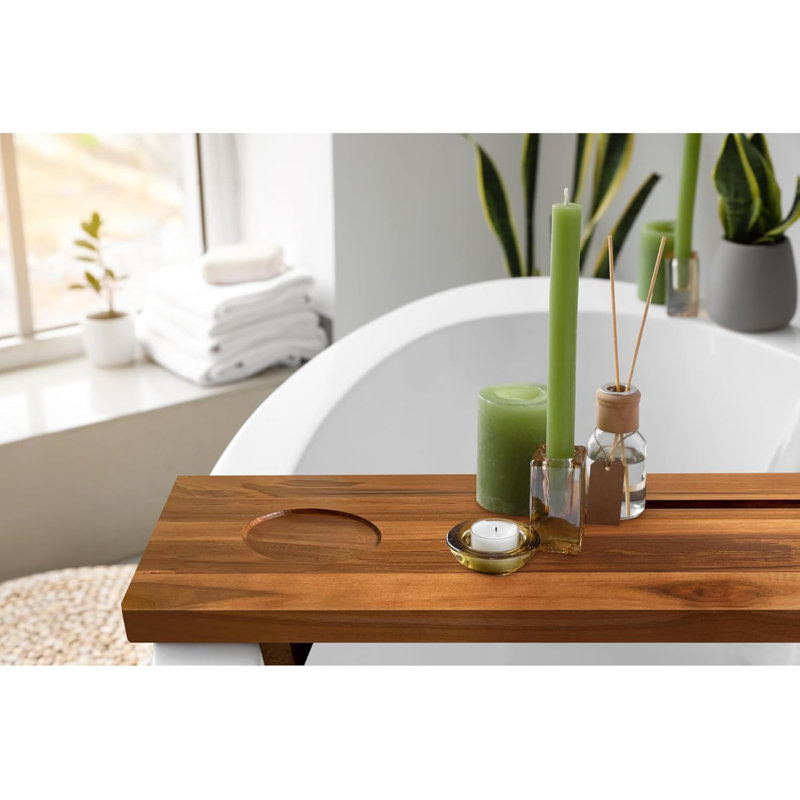 Plateau de bain réglable en bois de teck, anti-basculement, non toxique, imperméable et durable