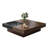 Square Modern Coffee Table with Storage, Walnut Mid Century Modern Side Table with Hidden Drawers & Concave Black Platform-1529440813