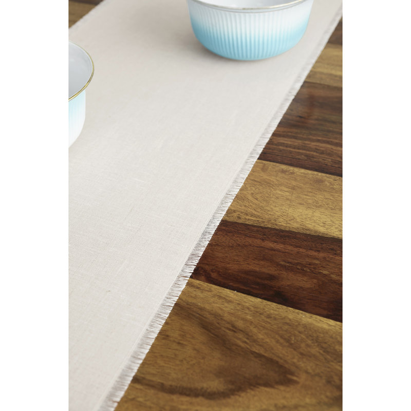 Fringe - 100% Pure Linen Table Runner, 108" x 14" Rectangle, Light Natural