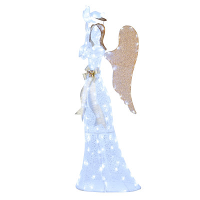  3D Lighted Angel Christmas Decoration w/Pigeon Golden Wings 150 LED Lights White & Gold