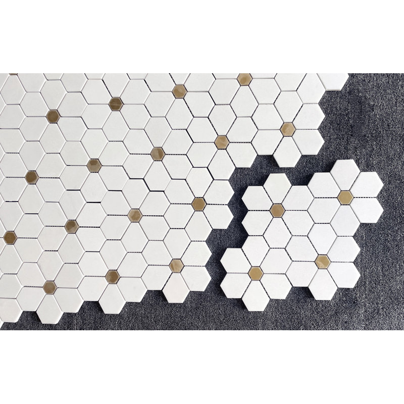 MFL Flowers Pattern Marble & Metal Novelty Mosaic Wall and Floor Tile