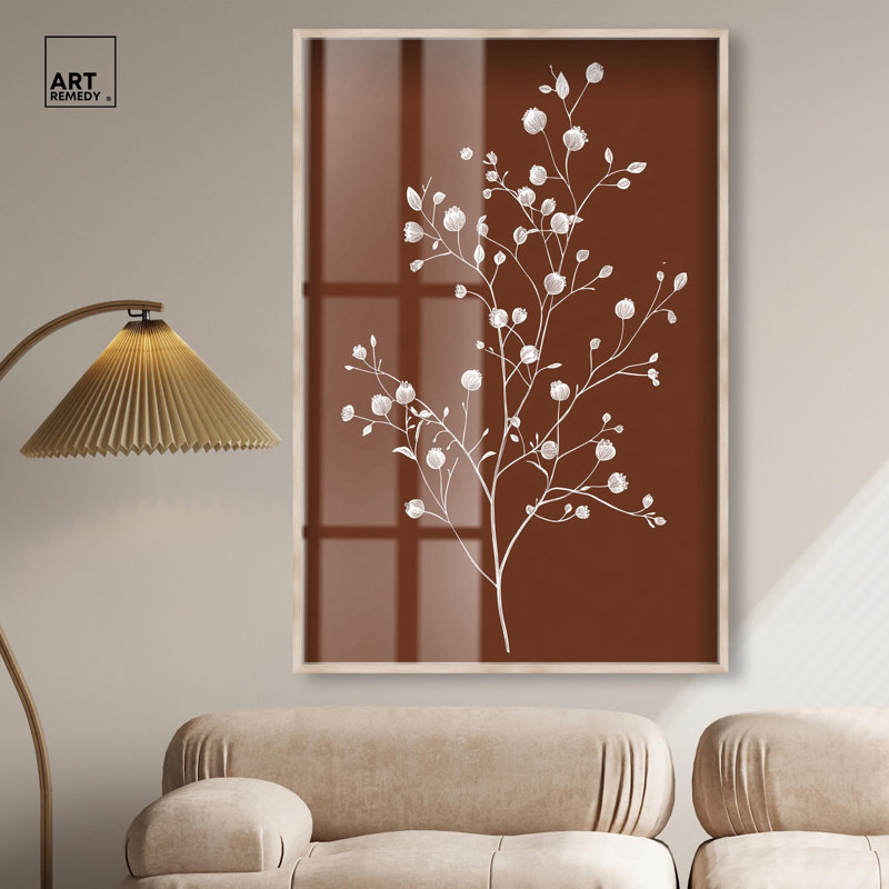 Décoration florale rustique Berry Branch II Shadowbox par Art Remedy, cadre blond, 36 x 54, H 55 po x l 37 po, Cadre blond