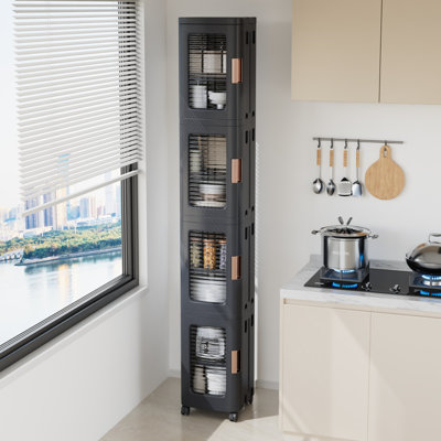 Boîte de rangement pliante empilable à 4 niveaux Aarn, tiroirs de rangement empilables sur roulettes, armoire de plancher de salle de bain avec portes