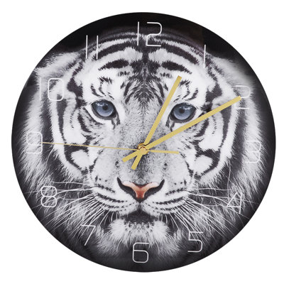 Horloge murale décorative ronde en acrylique à motif tigre, à suspendre au bureau ou à la maison. Décoration pour bureau, maison ou chambre.