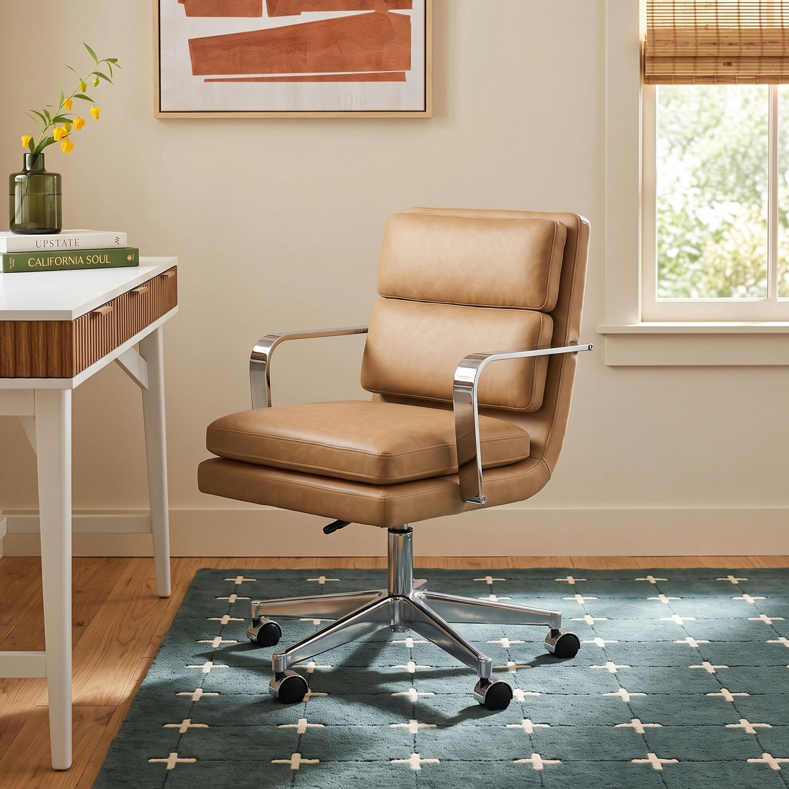 Eponine Swivel Office Chair, Palermo Nude Genuine Leather