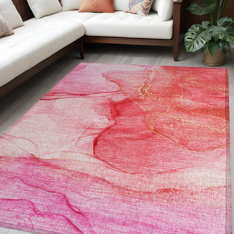 Tapis intérieur lavable abstrait antidérapant 5 pi x 8 pi rose