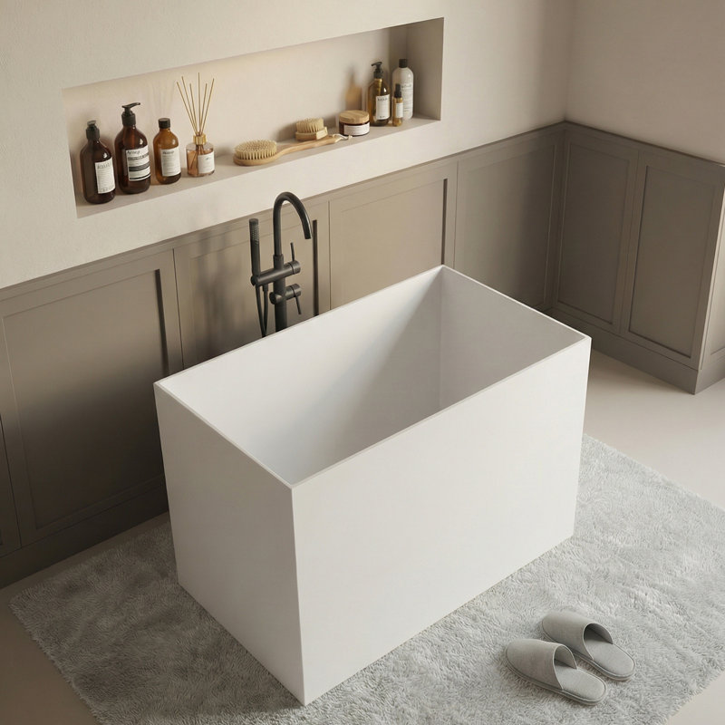 47.24'' x 27.56'' Freestanding Soaking Solid Surface Bathtub with Seat