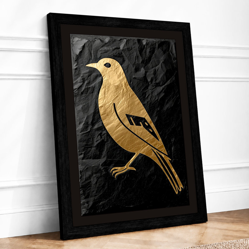 Golden Bird Profile Japandi - Framed Print, Black, A4 - 29.7 x 21.0 cm