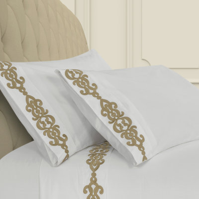  300 Thread Count 100% Cotton Embroidered Pillowcase Pair