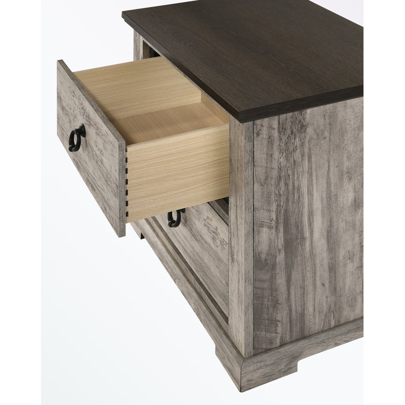 2 Drawers Nightstand with Metal Pull Knobs