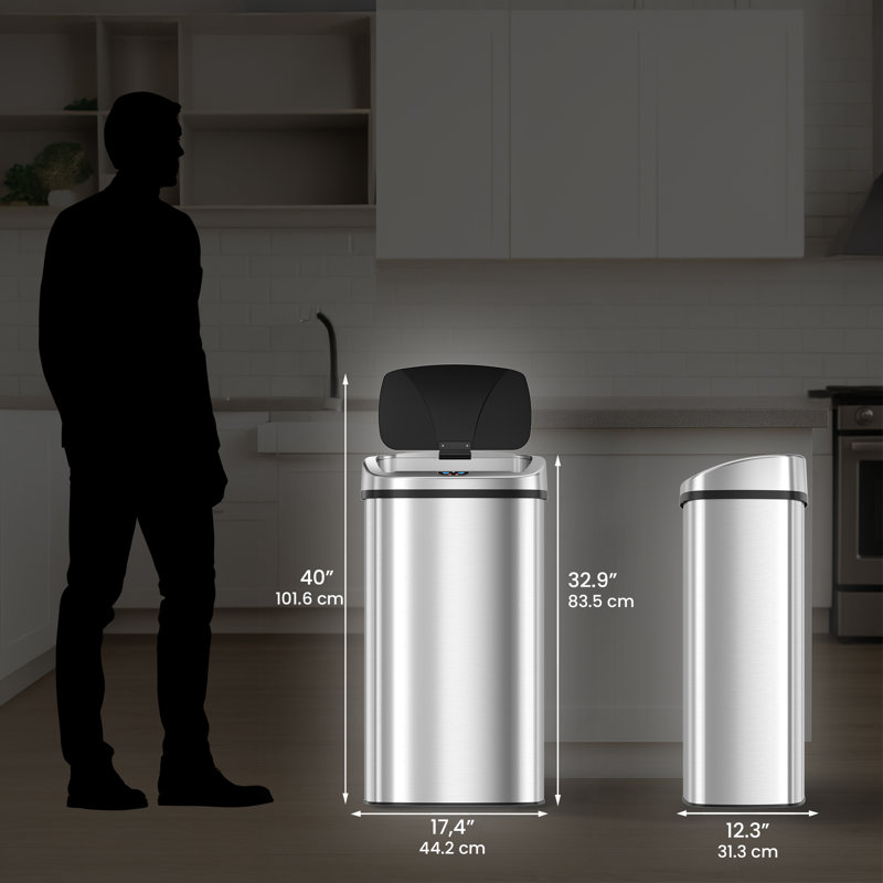 Très grande poubelle à capteur 24 gallons avec filtre à odeurs Absorbx Itouchless, acier inoxydable
