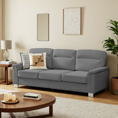 82" Modern Compressed Sofa, 3-Seater with Snow Velvet Fabric & Rolled Arms, Quick-Fluff Design for Living Room, Office