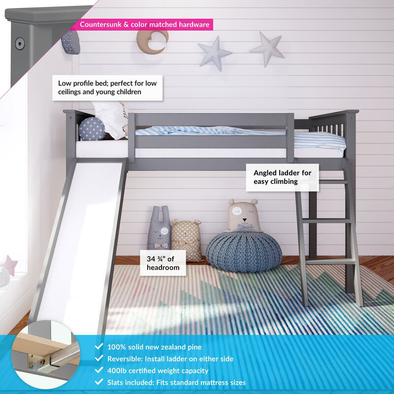 Lit mezzanine simple Janorris, pour enfants, Gris