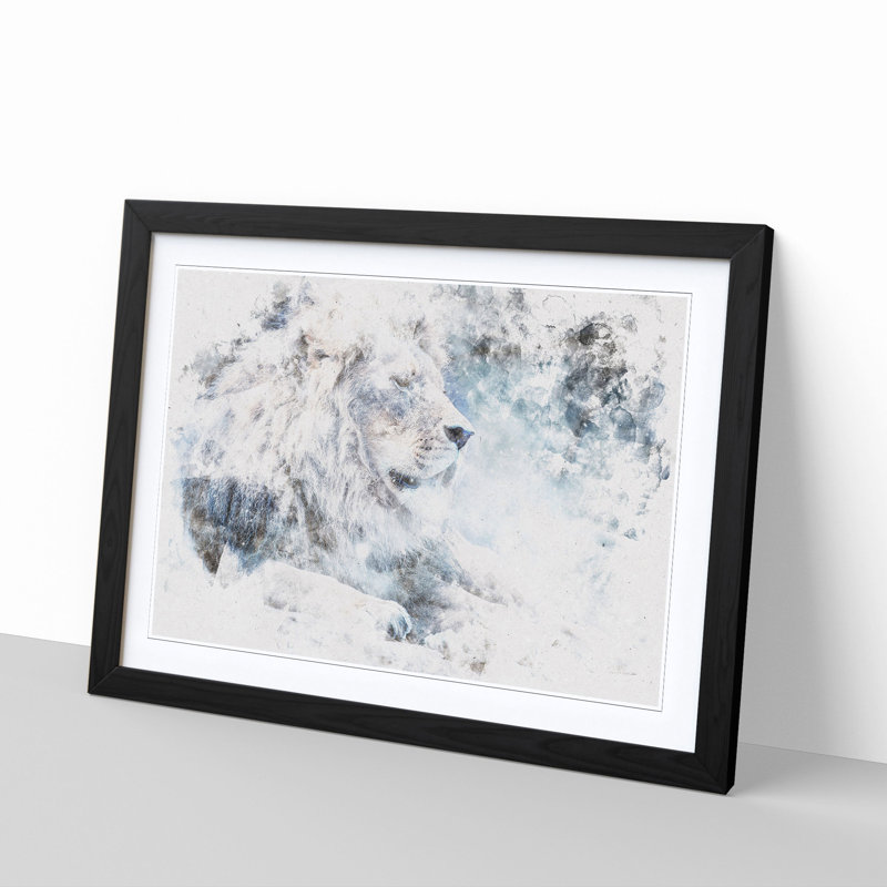 Beautiful Lion Watercolour - Picture Frame Graphic Art Print, 45cm H x 63cm W x 2cm D, Black Framed