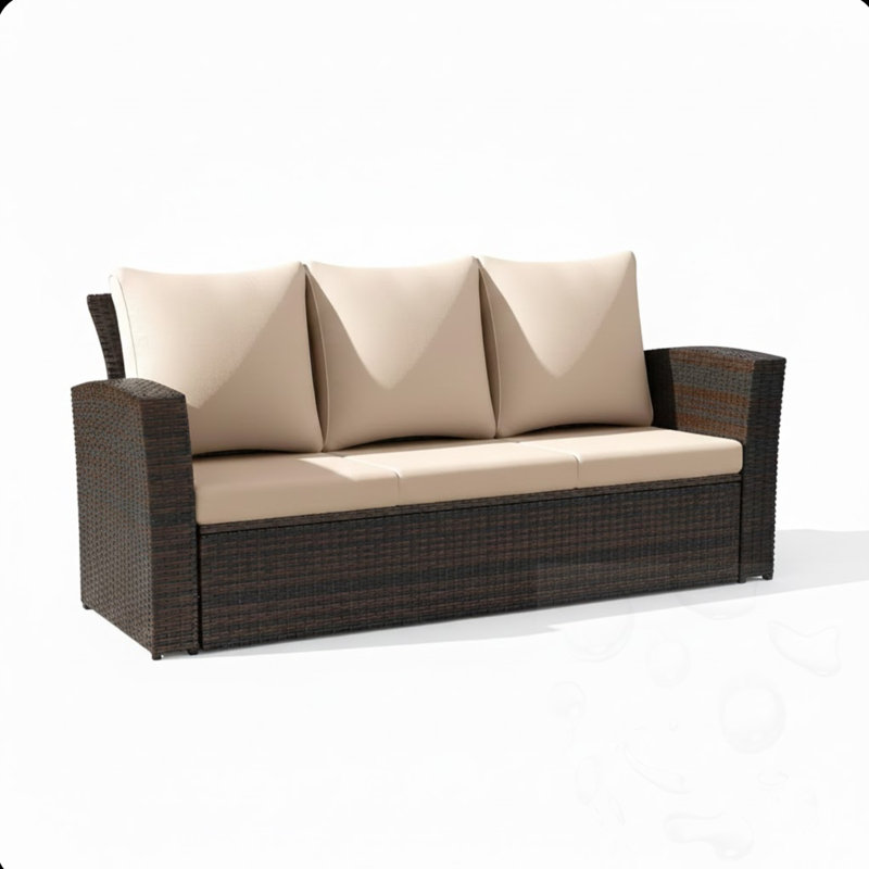 3-seat upholstered Outdoor Sofa with Cushions, Beige