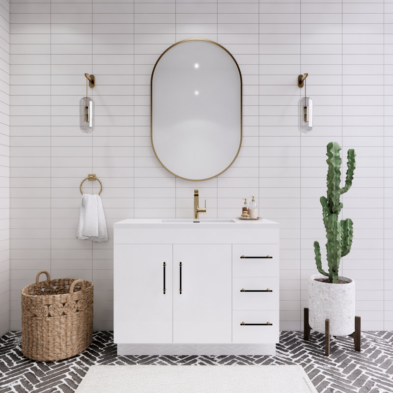 Meuble-lavabo simple l 42 po Spring, Blanc lustré