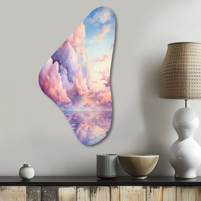 Art mural en métal rose et bleu de couleur pastel ciel III - forme Boomerang Sky