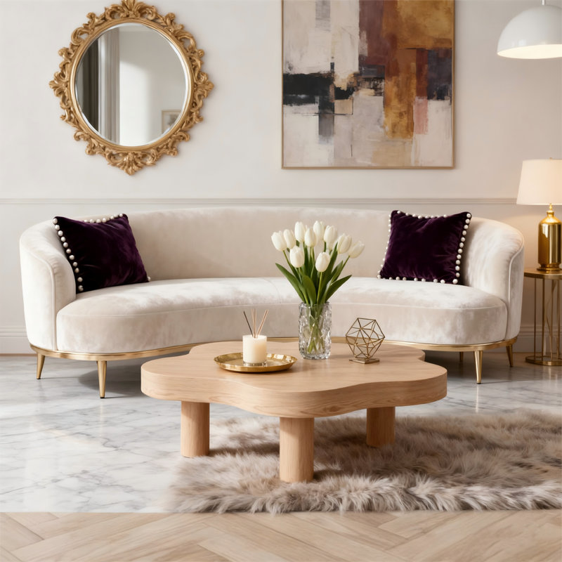 Mid-Century Modern Coffee Table, Natural Wood Cocktail Table with Tapered Legs for Living Room, Easy Assembly Center Table