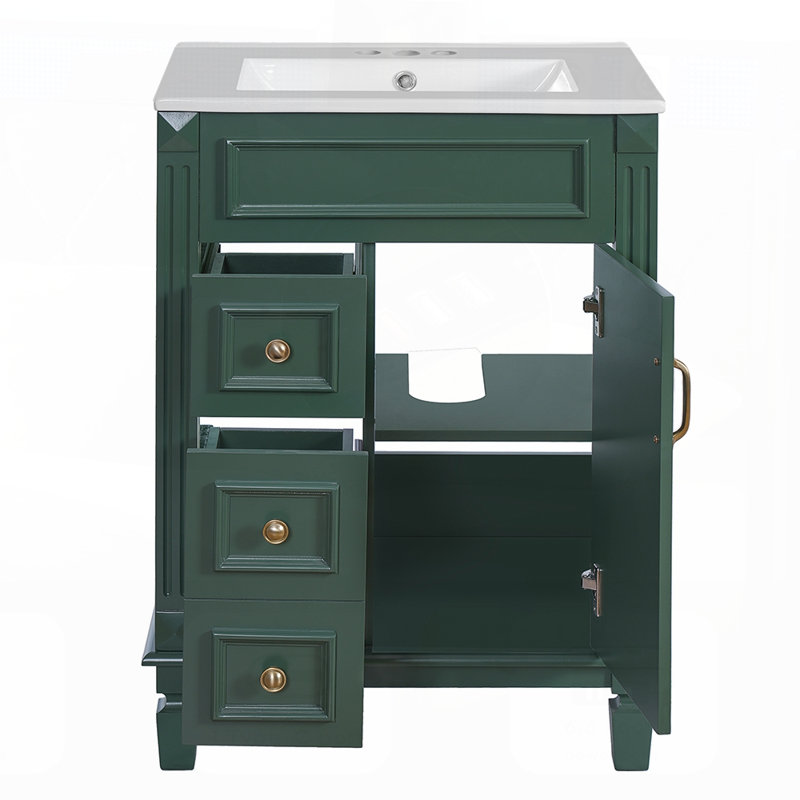 Meuble-lavabo 24 po avec lavabo en céramique, conception compacte, 2 tiroirs, tablette réglable pour les petits espaces