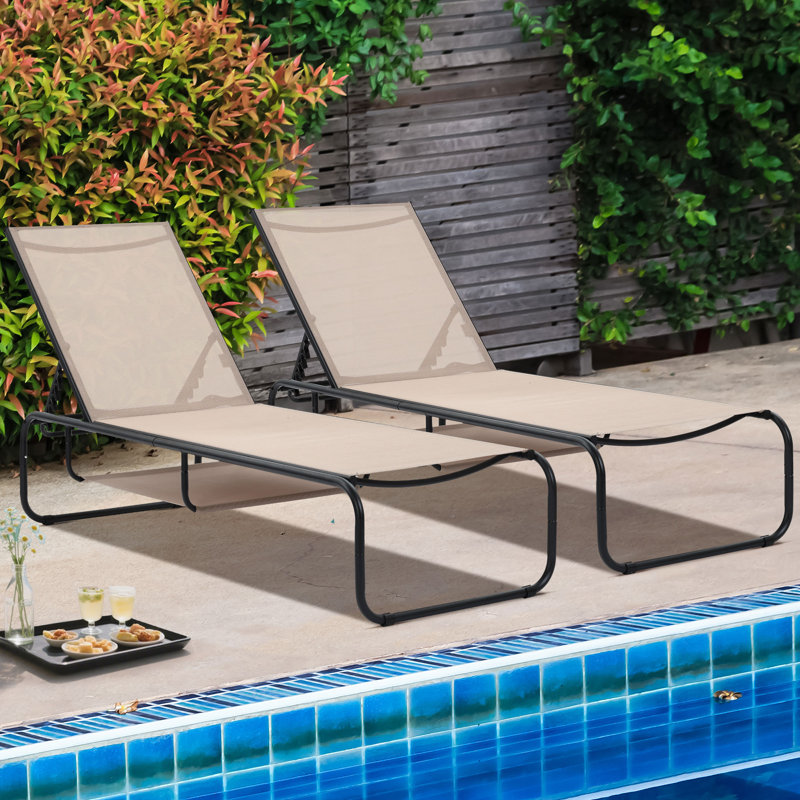 Outdoor 67" Metal Chaise Lounge(Set Of 2), Brown