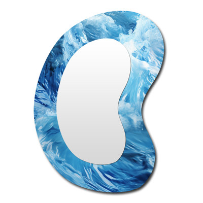 Goastal aerial Tropical waves - Coastal Tropical Asymmetrical Unique Mirror, Blue Unique Shape Large Wall Mirror, Printed Metal Art