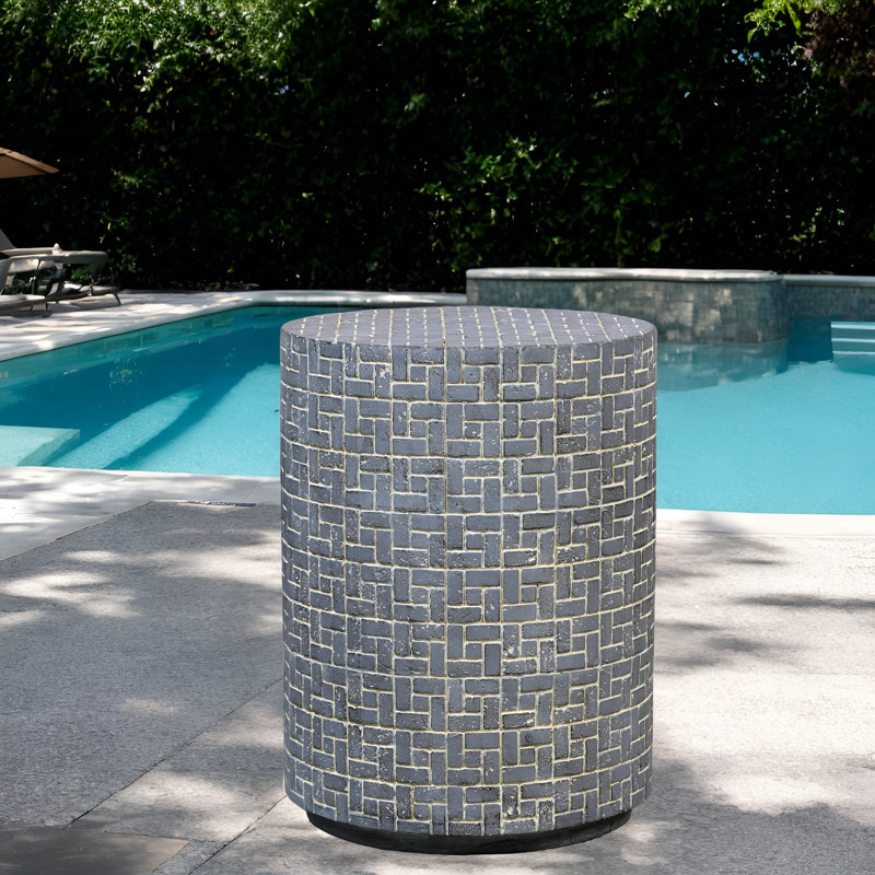 Table de bout cylindrique Cicenia, Plateau gris/ base noire, H 19,1 po x l 14,2 po x P 14,2 po