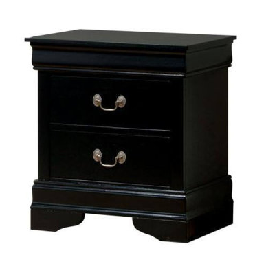 Lezy Nightstand, 2 Drawers, Nickel Pulls, Louis Philippe Black
